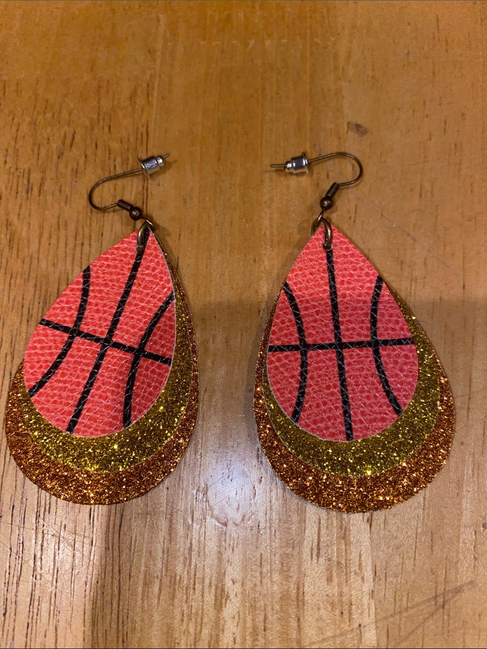 Women’s Basketball Teardrop Earrings with Gold Glitter